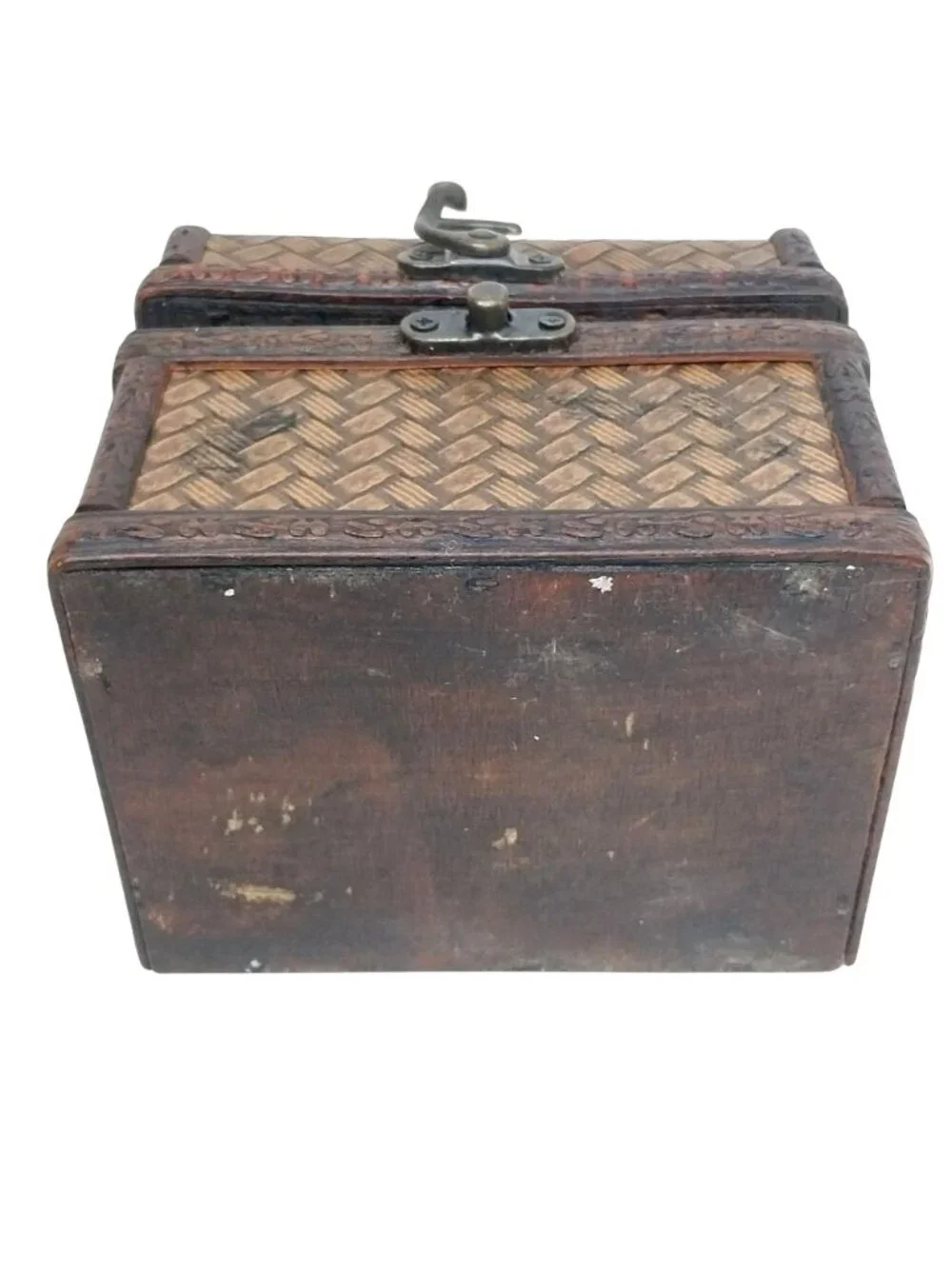 Vintage Decorative Woven Wooden Treasure Chest Storage Trinket Box Antique Style